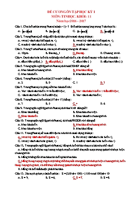 Đề cương ôn tập học kì I Tin học 11 (Có đáp án) - Năm học 2016-2017 - Trường THPT Thới Long